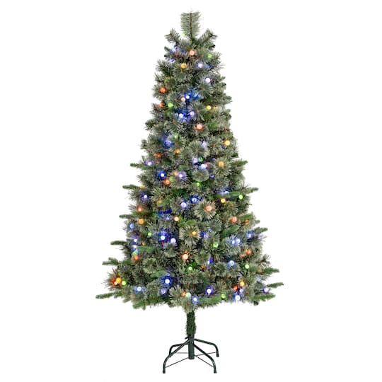 Glitzhome 6ft Pre-Lit Slim Pine Artificial 6 Foot Pre-Lit Multi-Function Lights Pine Christmas Tree, One Size, Green